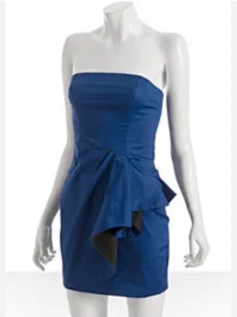 French Connection Strapless Cobalt Blue Cocktail Dress with Hip Ruffle